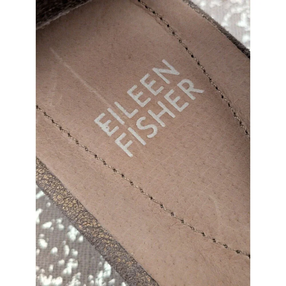 Eileen Fisher Sport Platform Women’s 9 Sandals Gold Metallic Suede Leather NEW